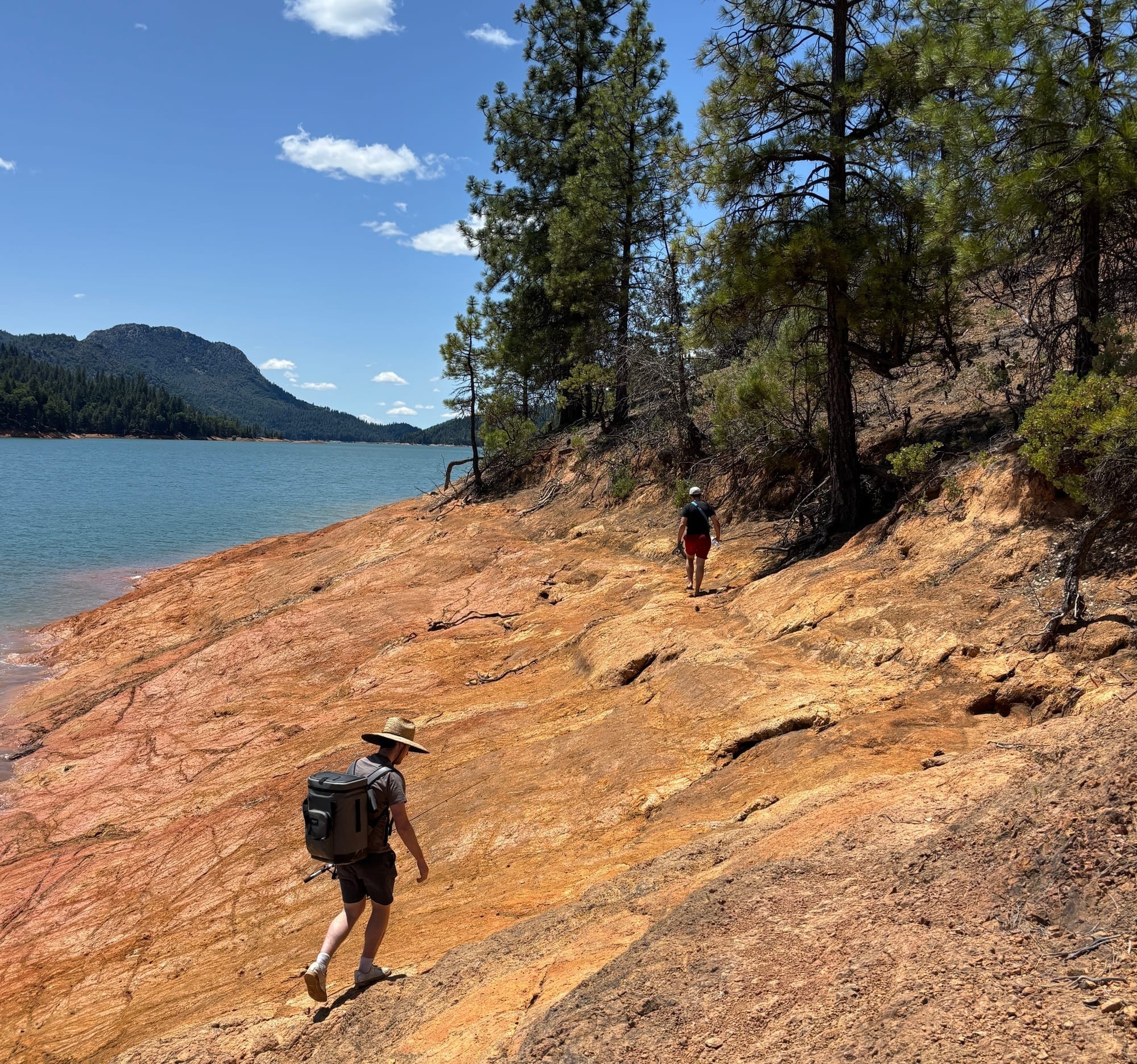 Fishing from the clay at Hirz Bay in Shasta Lake